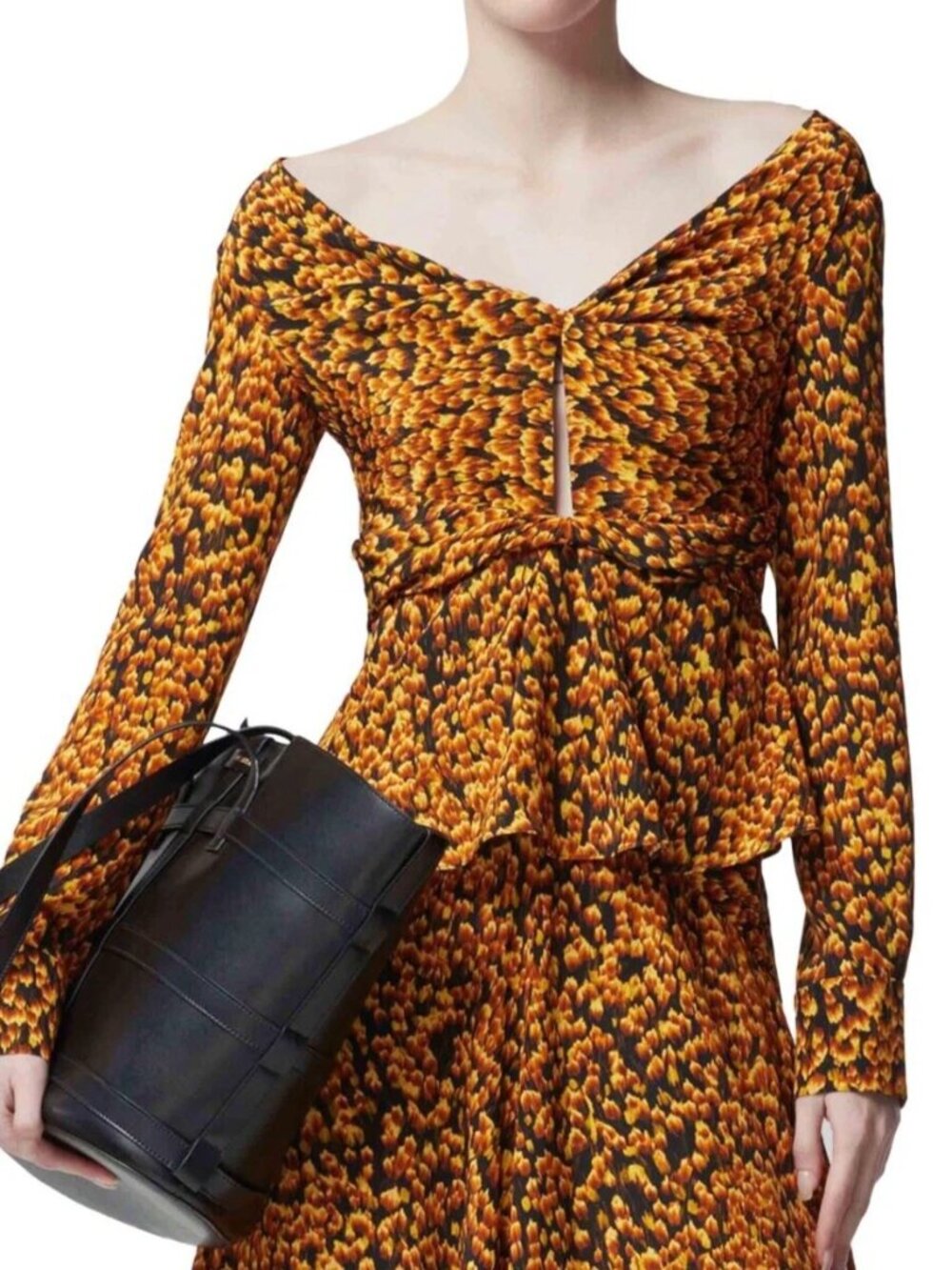 Altuzarra Silk Prasini Blouse Golden Ochre Feather Sz 34 US 2 NWT